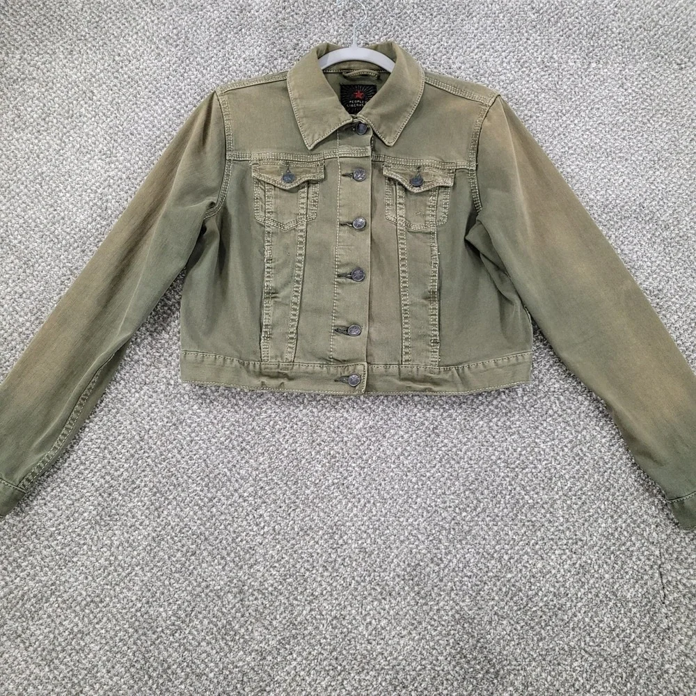 People's Liberation Womens Olive Green Denim Utility Jacket Size L Star Detail
